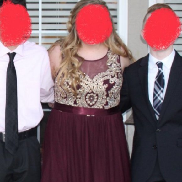 Maroon and Gold Formal Dress with loads of detail - Picture 1 of 16